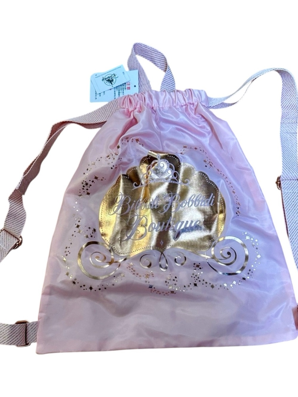 Disney Bibbidi Bobbidi Boutique Drawstring Backpack Pink Gold Disney World